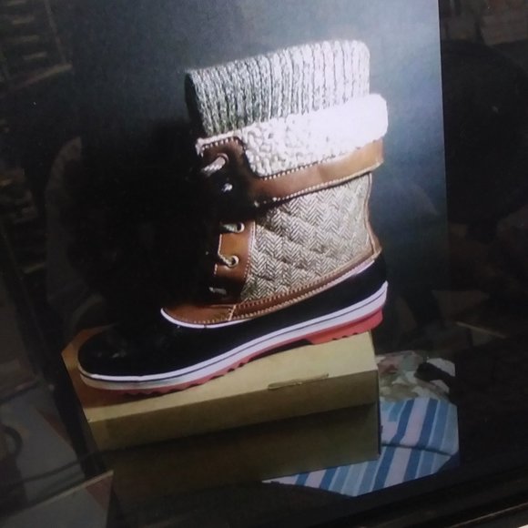 dream pair monte brown plaid mid calf snow boots 8 - Picture 3 of 8